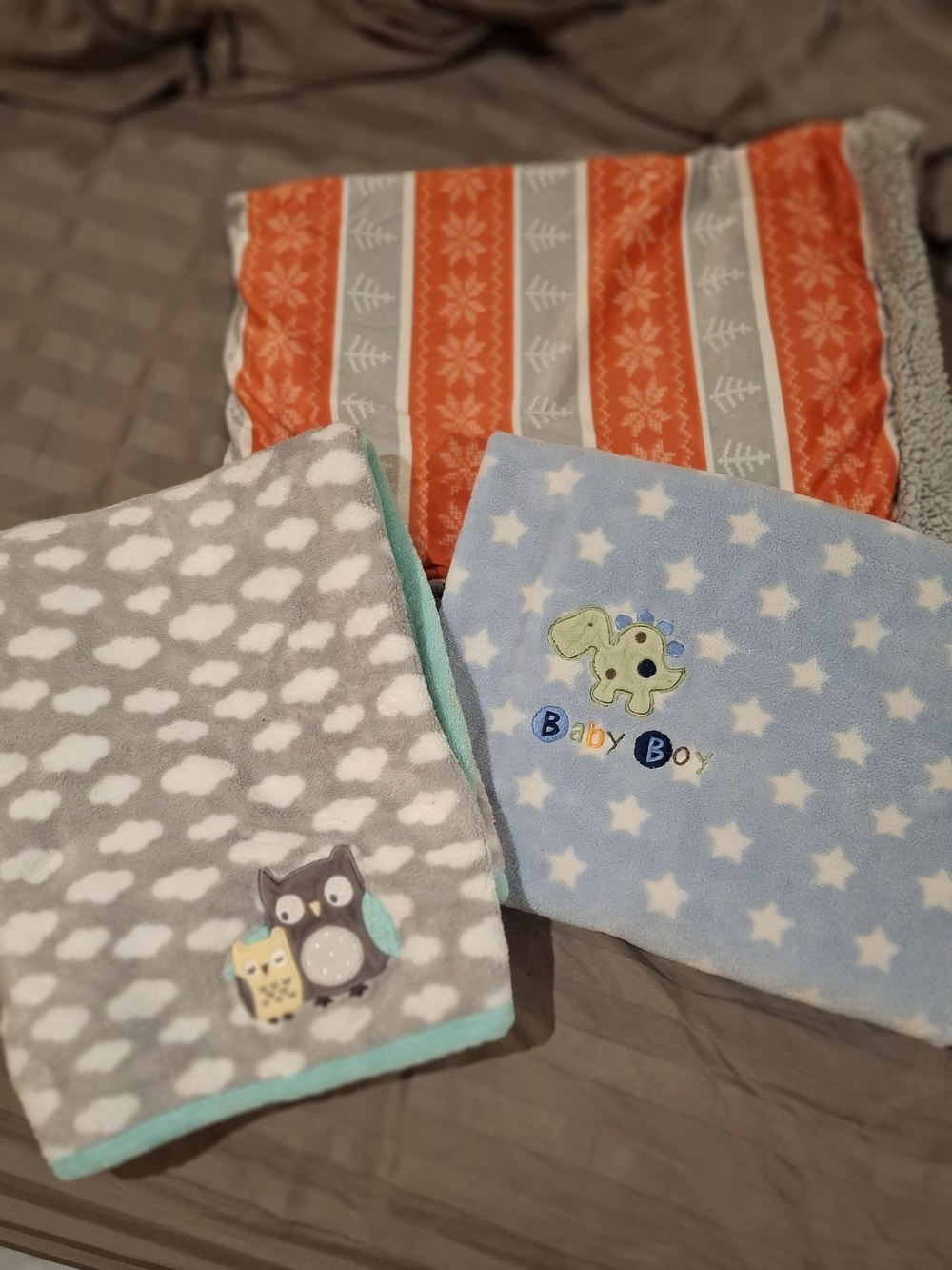 Soft Baby Plush Blankets - Blue, Gray, Coral